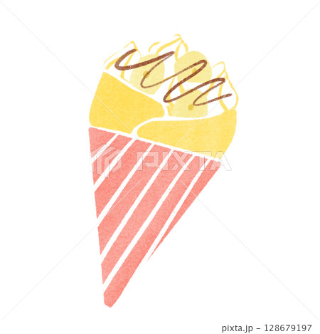 スタンプ風のチョコバナナのクレープのイラスト 128679197