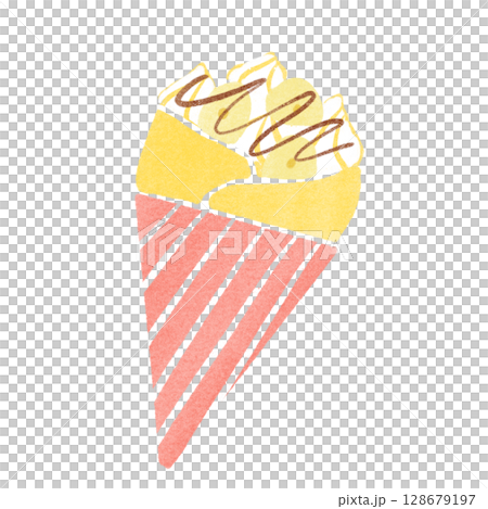 スタンプ風のチョコバナナのクレープのイラスト 128679197