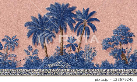 vintage background with palm trees 128679246