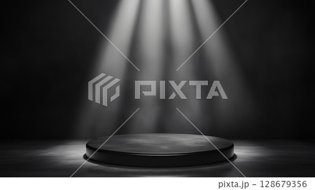 Black elegant stage show case podium with spotlight for branding presentation product 128679356