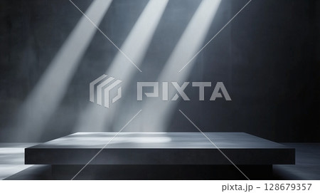 Black elegant stage show case podium with spotlight for branding presentation product 128679357