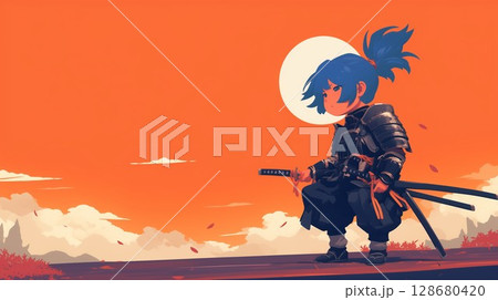 満月と武将 128680420