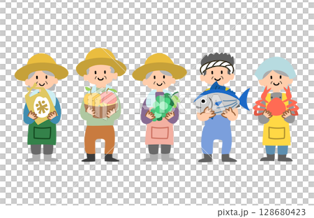 農家・漁師さんのベクターイラストセット 128680423
