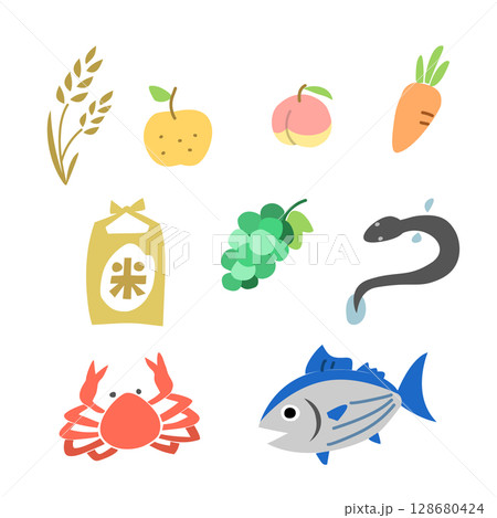 ふるさと納税の返礼品のイラストセット 128680424