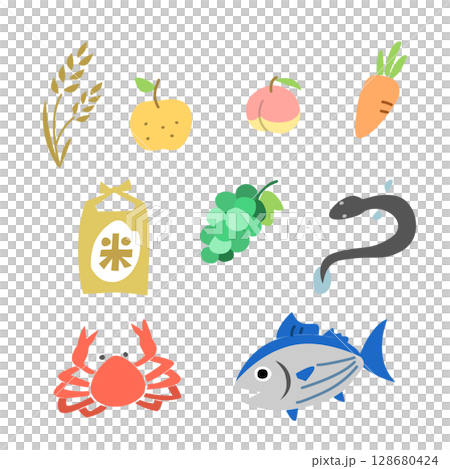 ふるさと納税の返礼品のイラストセット 128680424