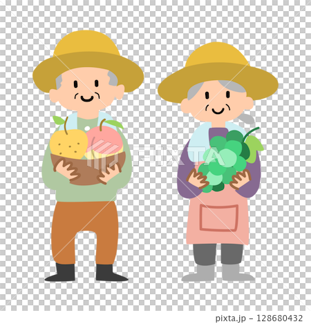 Vector illustration of a farmer holding agricultural products 128680432