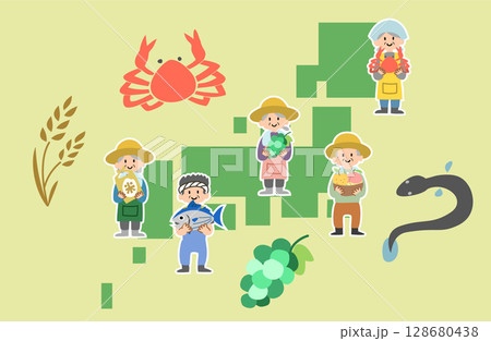 ふるさと納税の返礼品と生産者のイラスト 128680438