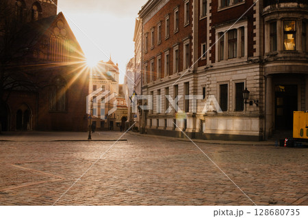 Sunlit European City Square with Historic Architecture Sunlit European City Square with Historic Architecture 128680735