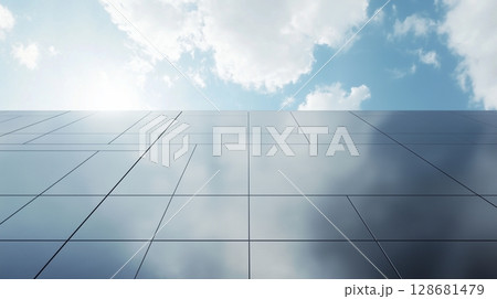 Wall of the building modern architecture futuristic structure with clous and blue sky 128681479