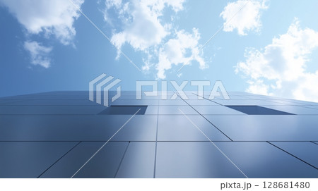Wall of the building modern architecture futuristic structure with blue sky 128681480