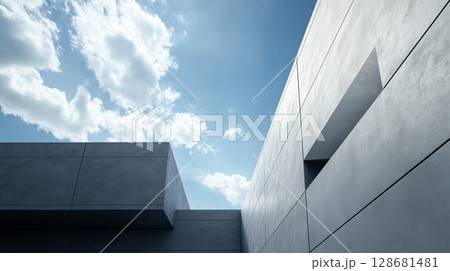 Wall of the building modern architecture futuristic structure with clous and blue sky 128681481