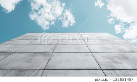 Wall of the building modern architecture futuristic structure with blue sky 128681487