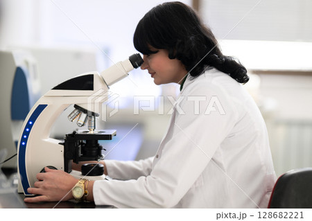 Doctor scientist using microscope in laboratory 128682221