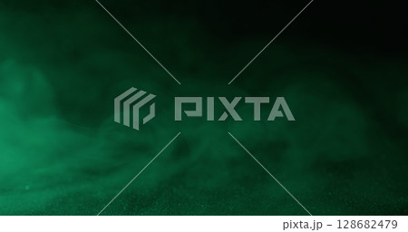 Glitter ink. Cloud fume. Defocused green colorful shiny mist neon vapor smoke growing on abstract dark black art steam background. Glitter ink. Cloud fume. Defocused green colorful shiny mist neon vapor smoke growing on abstract dark black art steam background. 128682479