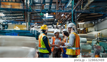 Multidisciplinary Team Collaborating on Problem-Solving in a Warehouse.Generated image 128682489