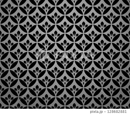 Flower geometric pattern. Seamless vector background. Gray and black ornament. Ornament for fabric, wallpaper, packaging. Decorative print Flower geometric pattern. Seamless vector background. Gray and black ornament. Ornament for fabric, wallpaper, packaging. Decorative print 128682881