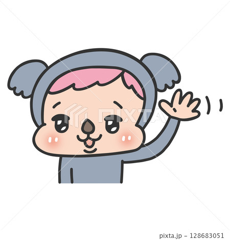手を振るコアラの着ぐるみを着た人物 手を振るコアラの着ぐるみを着た人物 128683051