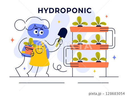 Hydroponics Technology Vector Illustration Featuring a Greenhouse Environment for Growing Green Plants Under Controlled Conditions in a Background 128683054