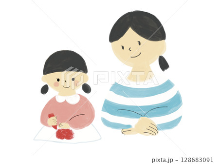 絵を描いている子どもを見守る母 絵を描いている子どもを見守る母 128683091
