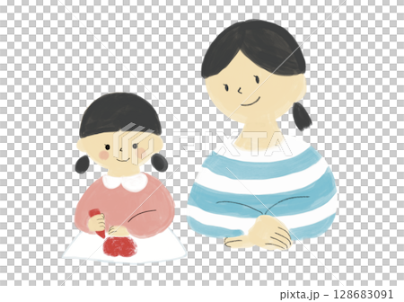 一位母親看著她的孩子畫畫 128683091