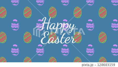 Image of easter eggs and happy easter text Image of easter eggs and happy easter text 128683159