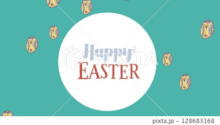 Image of easter eggs and happy easter text Image of easter eggs and happy easter text 128683168