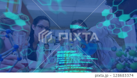 Image of science data processing over diverse group of students 128683374