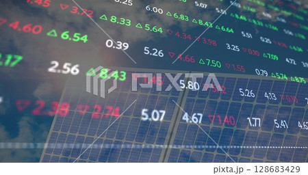 Image of financial data processing over solar panel 128683429