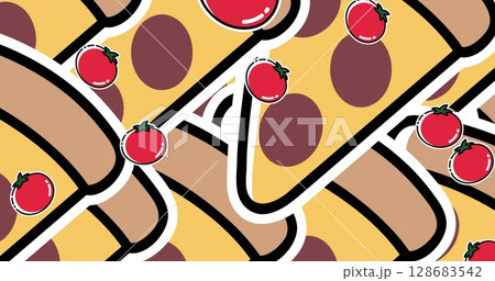 Image of tomato and pizza icons over grey background 128683542