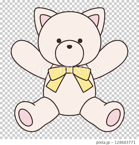 帶有蝴蝶結的可愛毛絨貓的向量插圖。貓，圖標 128683771