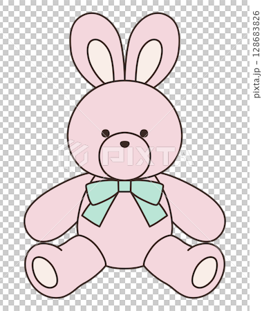 Vector illustration of a cute stuffed rabbit with a ribbon. Rabbit, icon 128683826