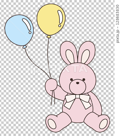 Vector illustration of a cute stuffed rabbit with a ribbon. Rabbit, icon, balloon Vector illustration of a cute stuffed rabbit with a ribbon. Rabbit, icon, balloon 128683830