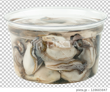 Oysters in plastic bowl isolated Oysters in plastic bowl isolated 128683847