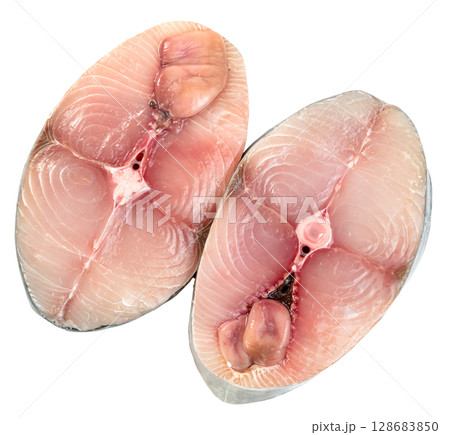 Spanish mackerel slice or spotted mackerels isolated ,Scomberomorus Spanish mackerel slice or spotted mackerels isolated ,Scomberomorus 128683850