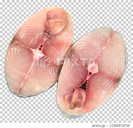 Spanish mackerel slice or spotted mackerels isolated ,Scomberomorus Spanish mackerel slice or spotted mackerels isolated ,Scomberomorus 128683850