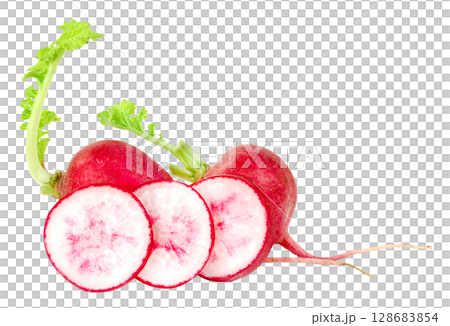 small red radish slice isolated small red radish slice isolated 128683854