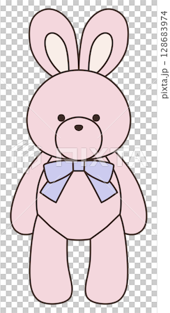 Vector illustration of a cute stuffed rabbit with a ribbon. Rabbit, icon 128683974