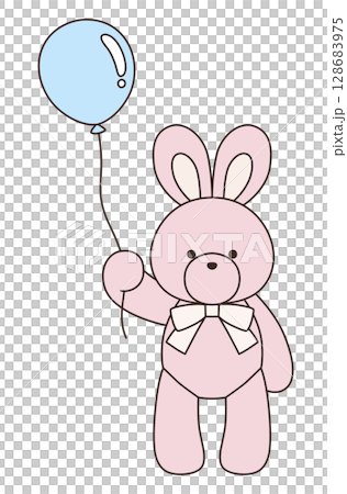 Vector illustration of a cute stuffed rabbit with a ribbon. Rabbit, icon, balloon 128683975