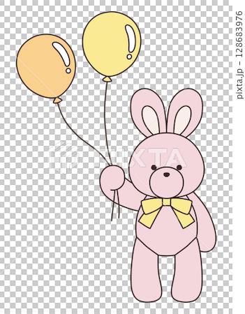 Vector illustration of a cute stuffed rabbit with a ribbon. Rabbit, icon, balloon 128683976