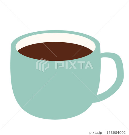 水色のマグカップに入ったコーヒーのシンプルでかわいいイラスト 128684002