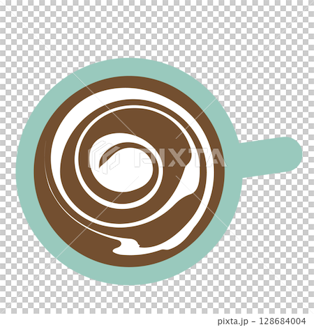 淺藍色杯子中加牛奶的咖啡的頂部視圖 128684004