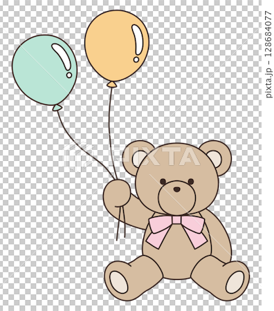 リボンをつけたかわいいくまのぬいぐるみのベクターイラスト。熊、アイコン、風船、テディベア 128684077