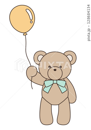 リボンをつけたかわいいくまのぬいぐるみのベクターイラスト。熊、アイコン、風船、テディベア 128684134