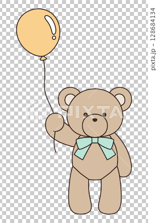 リボンをつけたかわいいくまのぬいぐるみのベクターイラスト。熊、アイコン、風船、テディベア 128684134