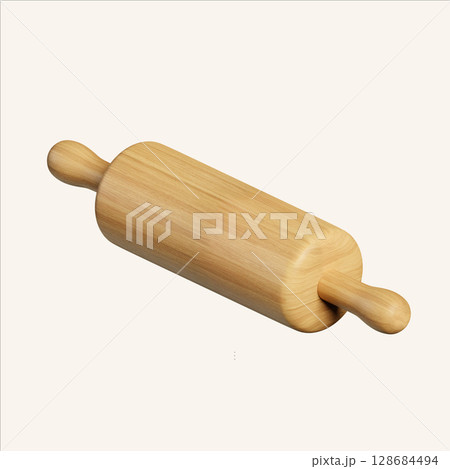 Minimal kitchen tool rolling pin in isometric style. 3D render illustration 128684494