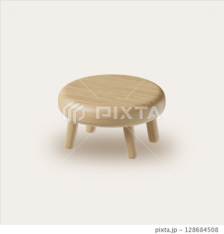Bedroom accessory modern wooden round stool minimal 3D render illustration 128684508