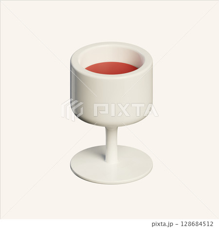 Minimal red wine and white decorative cup. 3D render illustration 128684512