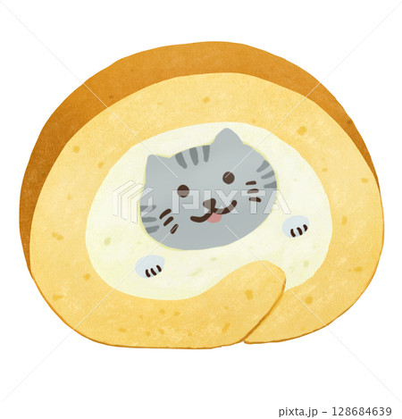 グレーとらねこのかわいいロールケーキ グレーとらねこのかわいいロールケーキ 128684639
