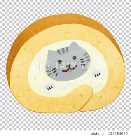 グレーとらねこのかわいいロールケーキ グレーとらねこのかわいいロールケーキ 128684639