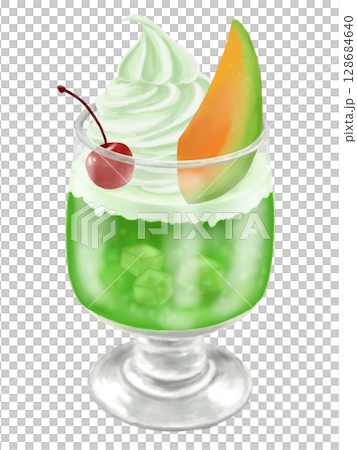 甜瓜奶油蘇打果凍,淋上冰爽椰果軟冰淇淋 甜瓜奶油蘇打果凍,淋上冰爽椰果軟冰淇淋 128684640